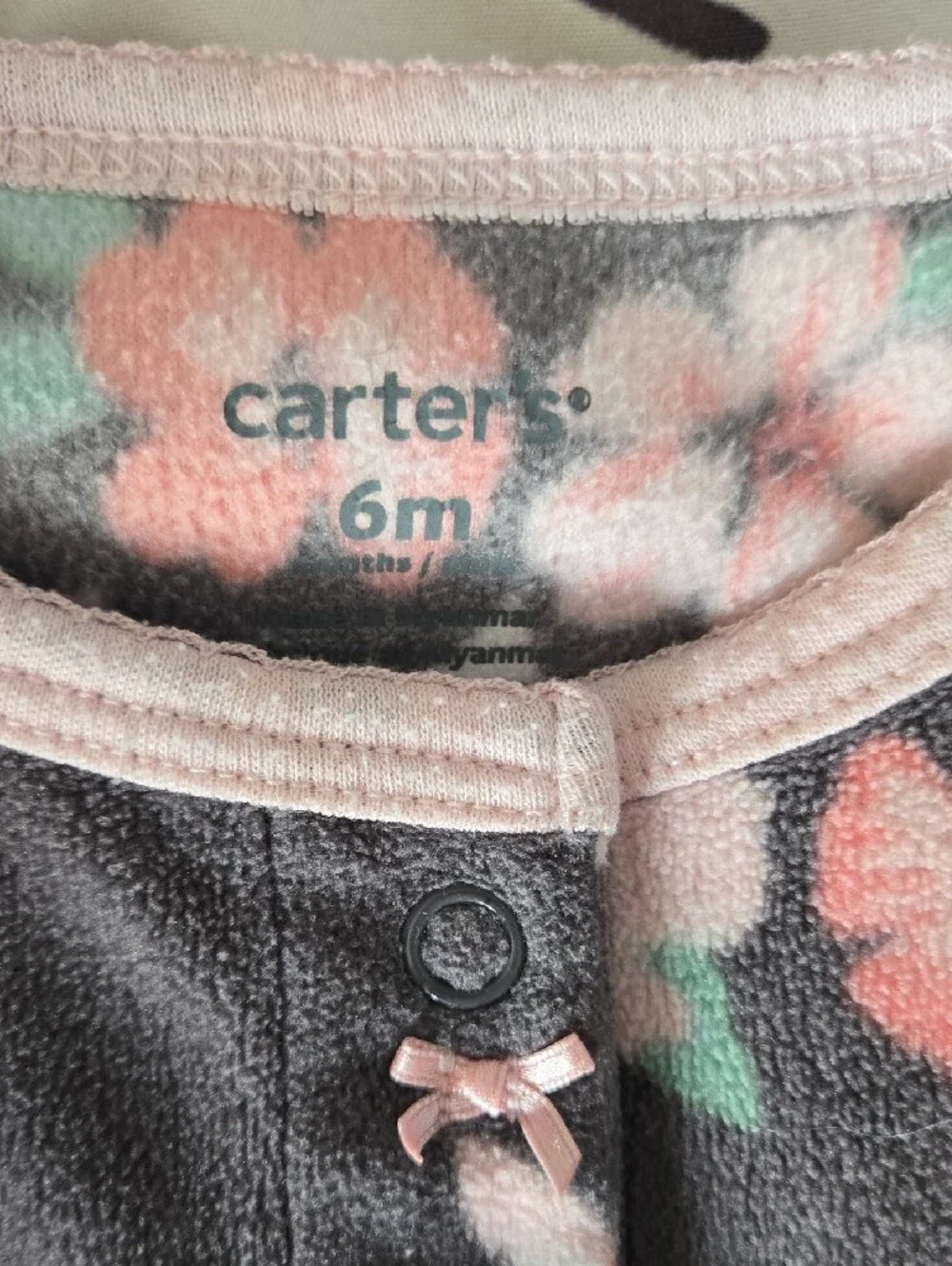4 For $20 Carter's Charcoal Gray Floral Fleece Footed One-Piece 6 Month